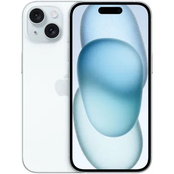 iPhone 15 bleu de face et de dos